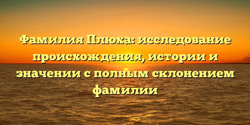 Фамилия Плюха: исследование происхождения, истории и значении с полным склонением фамилии