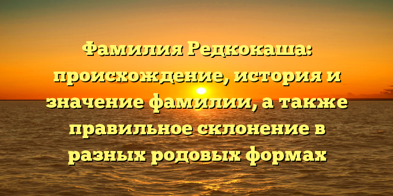 Фамилия Редкокаша: происхождение, история и значение фамилии, а также правильное склонение в разных родовых формах